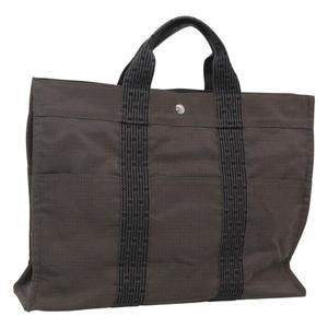 HERMES Her Line MM Hand Bag Canvas Gray Auth kk463